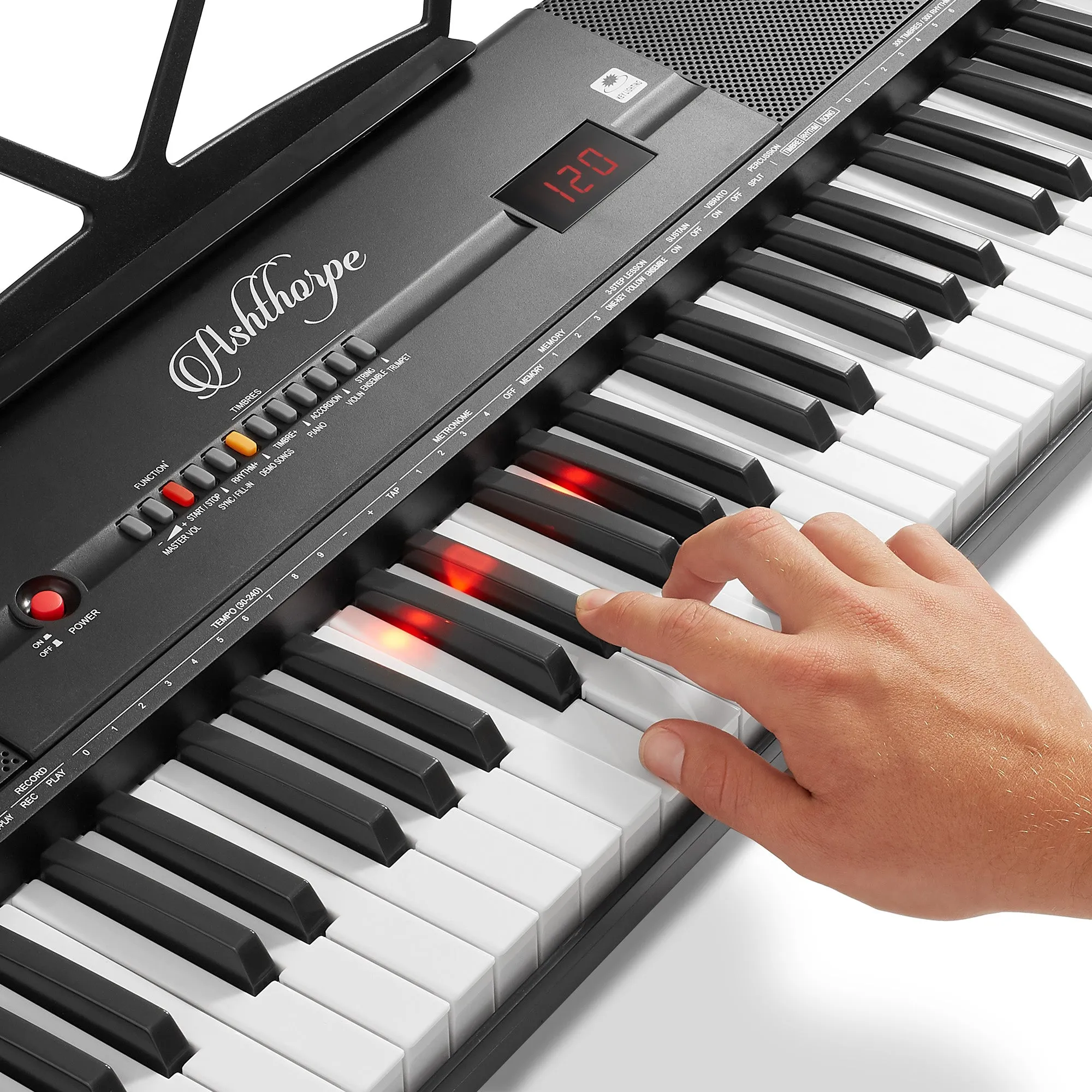 61-Key Digital Keyboard Piano with Light Up Keys - Includes Headphones and Mic