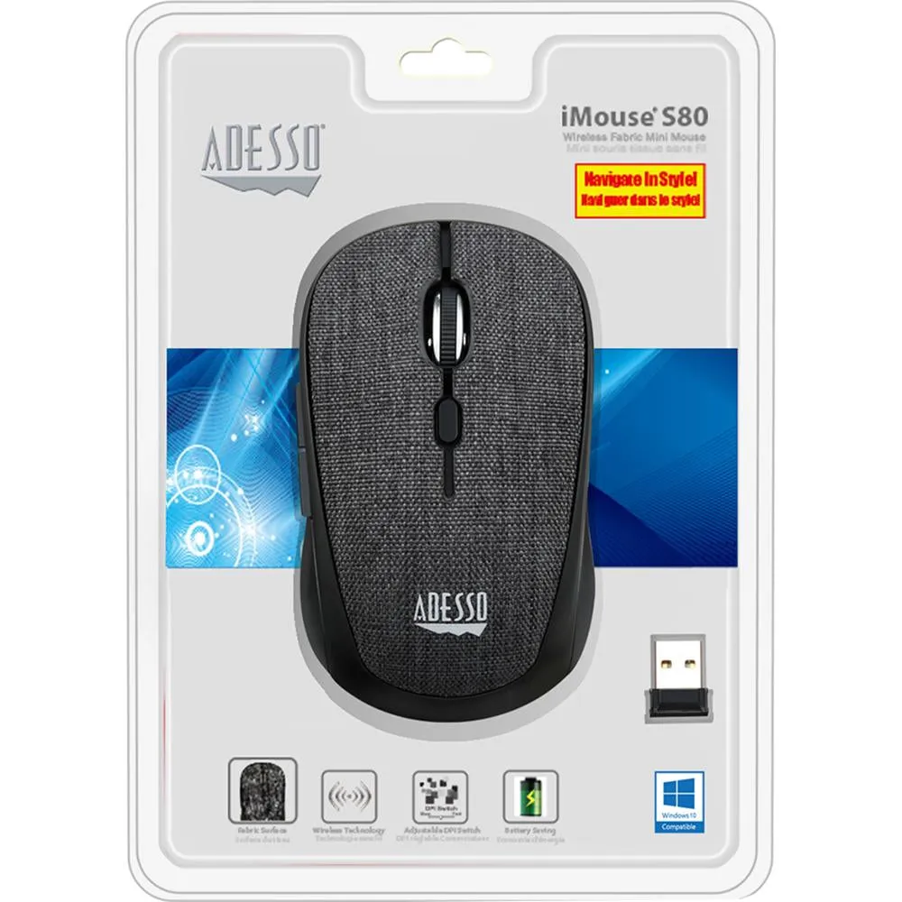 Adesso iMouse S80B Wireless Fabric Optical Mini Mouse (Black)