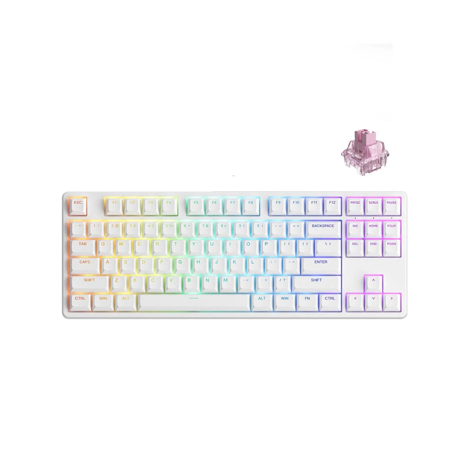 Akko 5087S Shine-Through RGB Hot-Swappable Mechanical Keyboard White(Akko CS Jelly Pink)