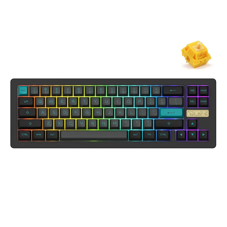 Akko ACR Pro 68 Black & Cyan Hot-Swappable RGB Mechanical Keyboard Gasket Mount (Gateron Cap Golden Yellow Switch)