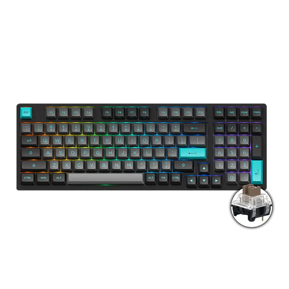 AKKO Black & Cyan 3098N Multi-Modes RGB Mechanical Keyboard (TTC Silent Brown Switch)