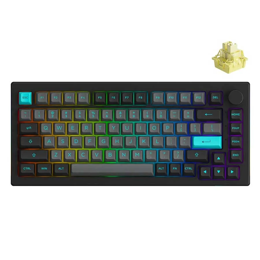 Akko Black & Cyan 5075B Plus Multi-Mode RGB Hot-Swappable Mechanical Keyboard (Akko V3 Cream Yellow Pro)