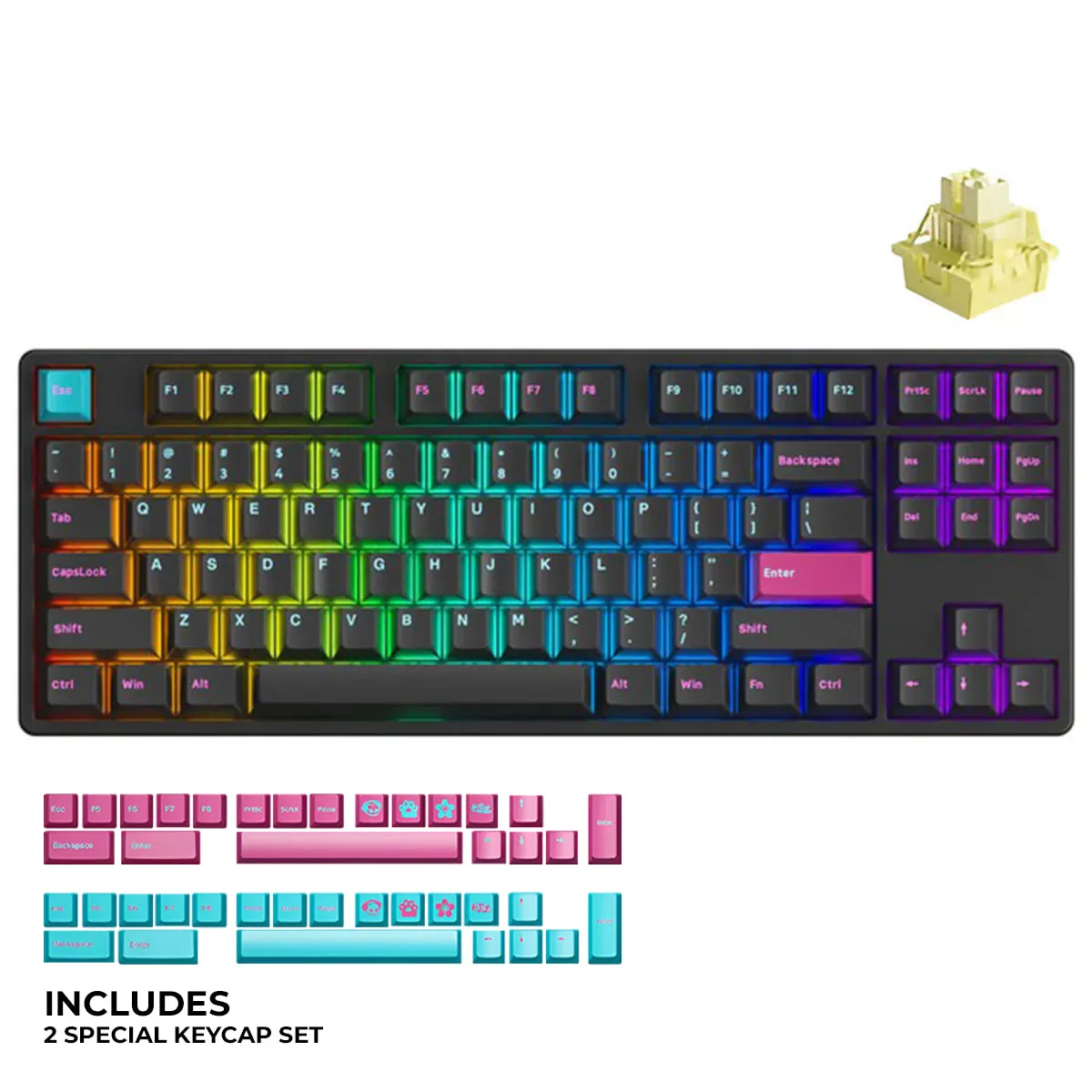 Akko Midnight 5087S VIA QMK Wired RGB Hot-Swappable Mechanical Keyboard (Akko V3 Cream Yellow Pro)