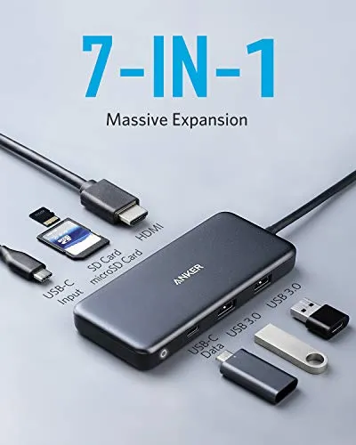 Anker USB C Hub, PowerExpand  7-in-1 USB C Hub Adapter, with 4K HDMI, 100W Power Delivery, USB-C and 2 USB-A 5Gbps Data Ports, microSD and SD Card Reader, for MacBook Air, MacBook Pro, XPS, and More