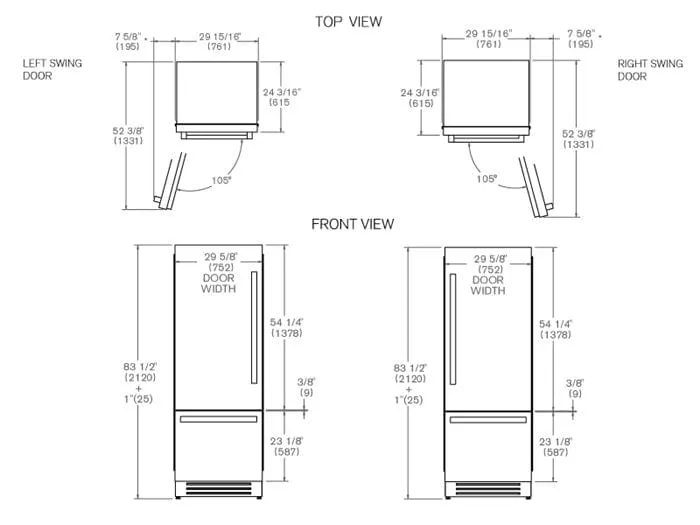 Bertazzoni 30 inch Right Door Stainless Steel Built-In Bottom Mount Refrigerator REF30BMBIXRT