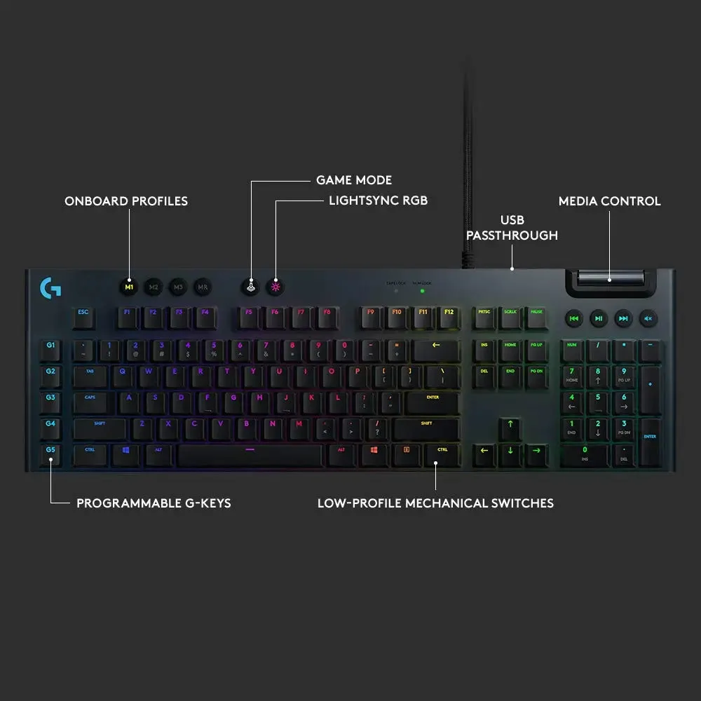 Certified Refurbished - Logitech - G815 LIGHTSYNC Full-size Wired Mechanical GL Tactile Switch Gaming Keyboard - Carbon