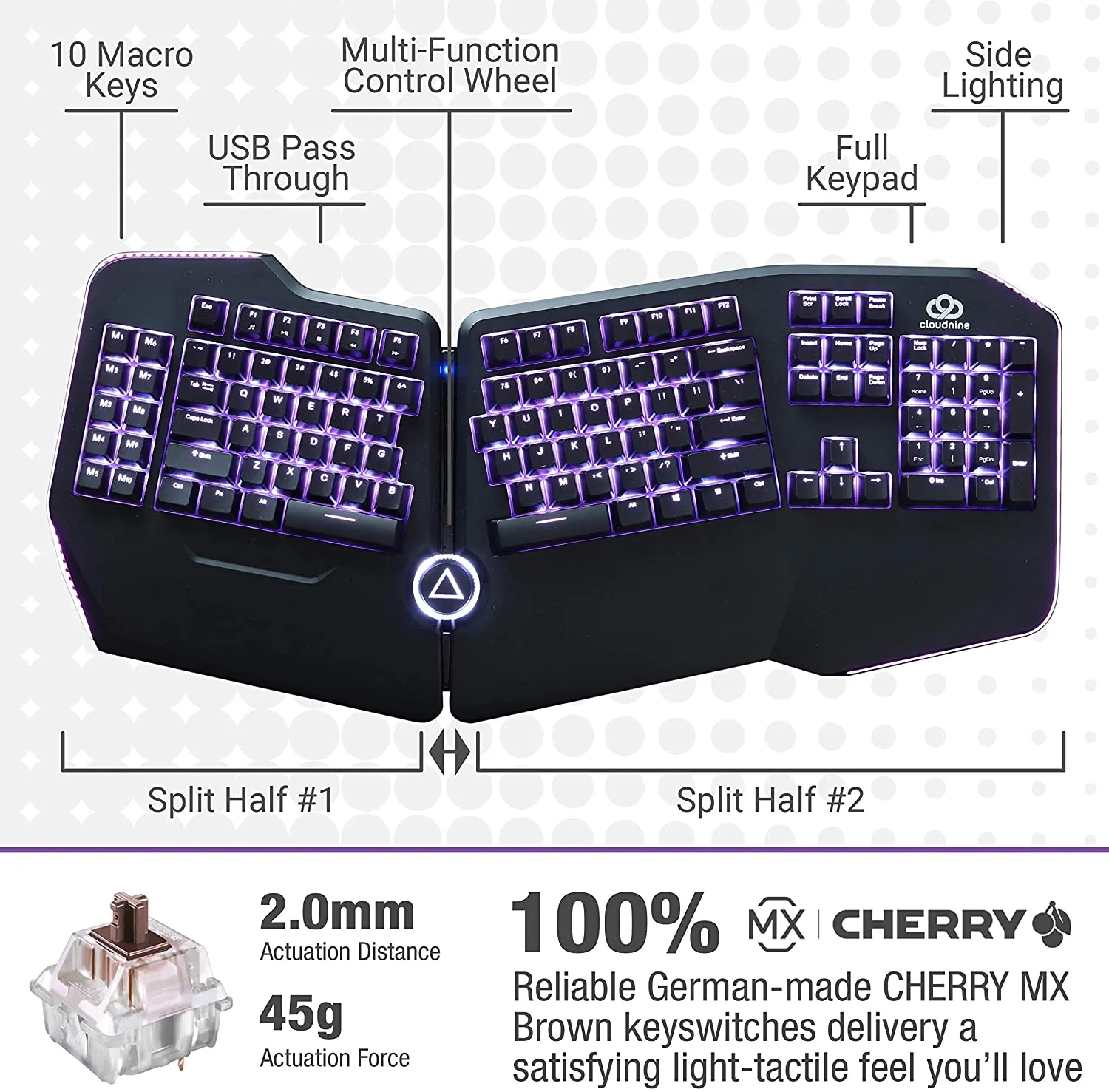 Cloud Nine ErgoFS Ergonomic Split Mechanical Keyboard C989