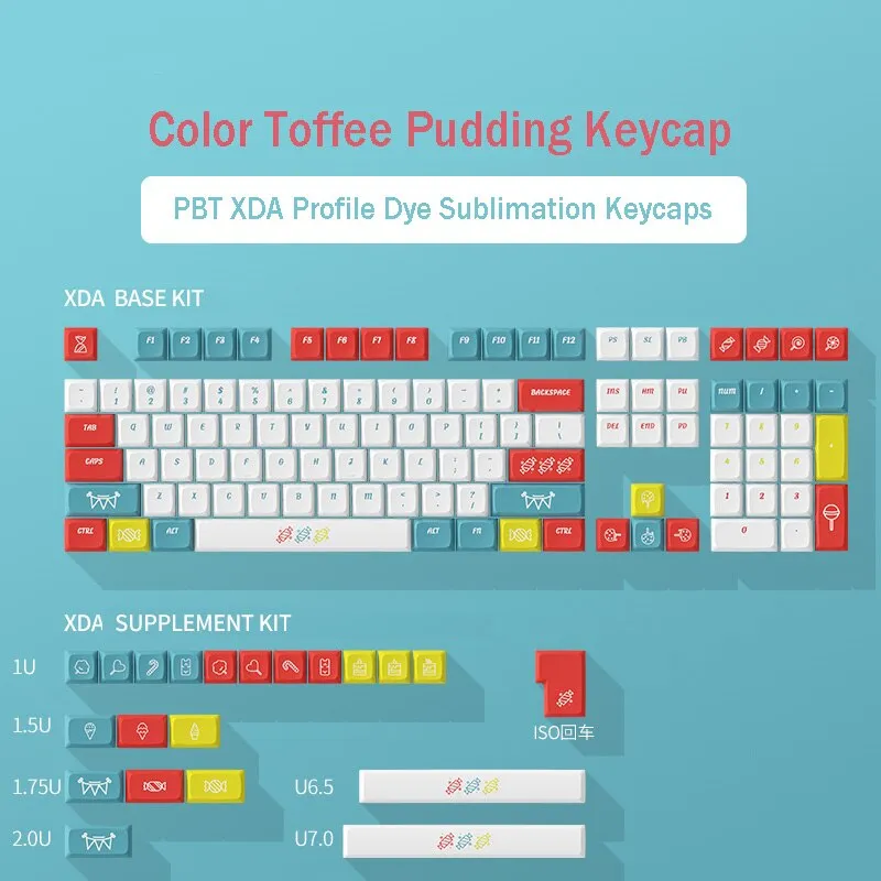 Color Toffee Pudding Keycap PBT Dye Sublimation  | Mechanical Keyboard Key Cap XDA/ | Cherry Profile keycaps set |