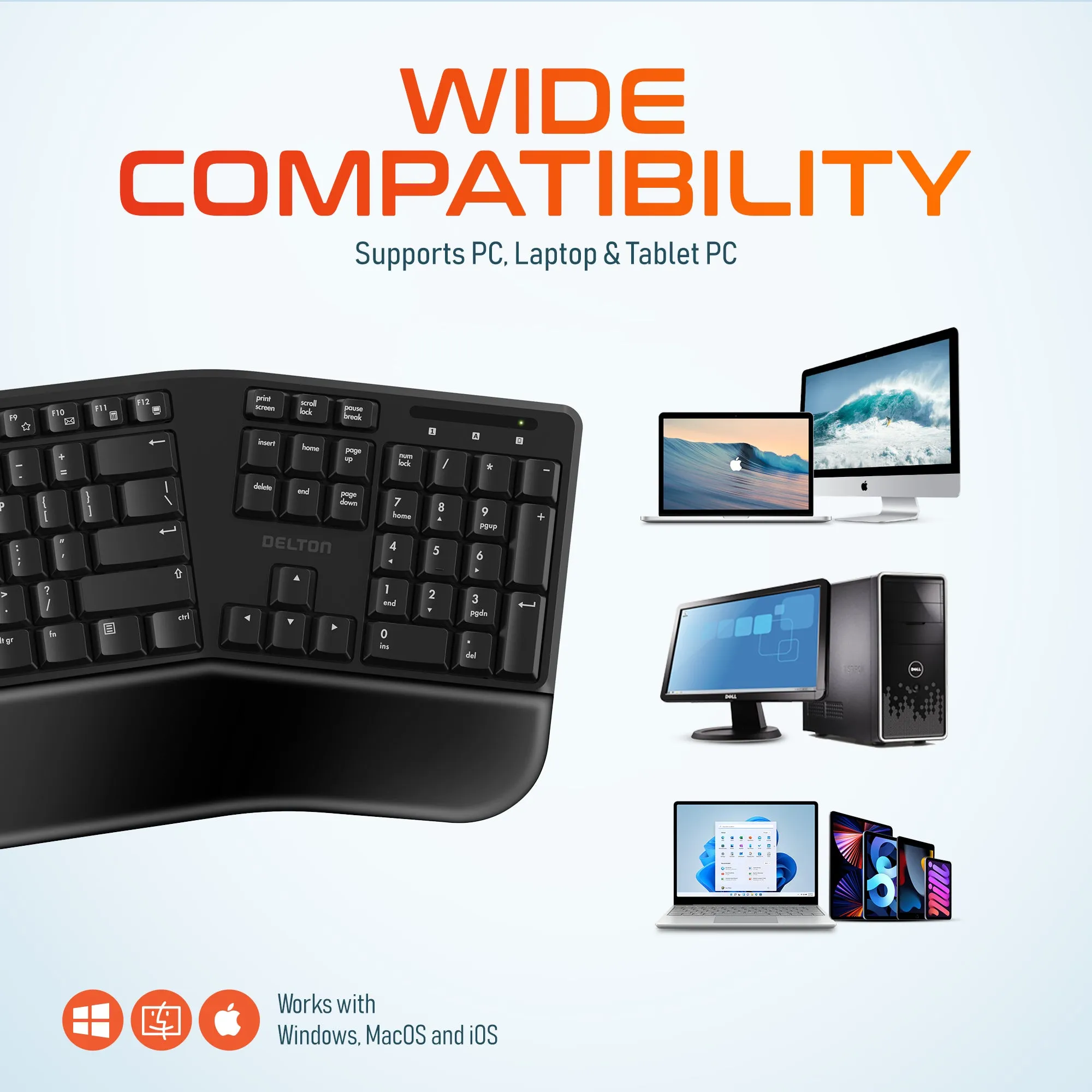 Delton KB200 & S18 Wireless Ergonomic Keyboard & Mouse Combo