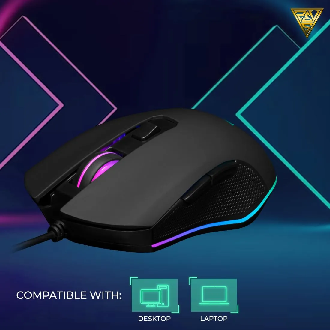 Gamdias Aura GS2 Multicolor Wired Gaming Mouse with 3600-DPI Optical Sensor | Advanced Ergonomic Design - Black