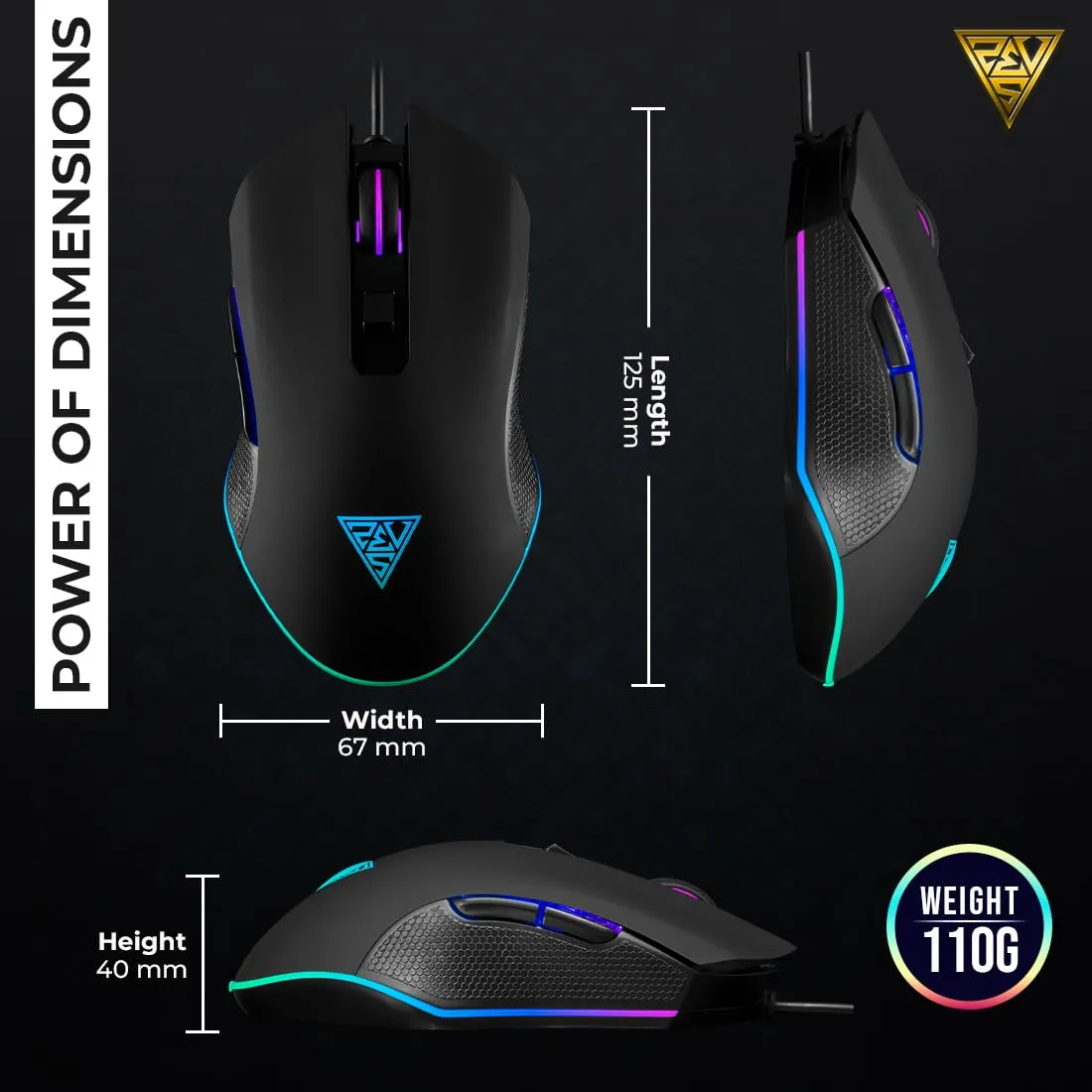 Gamdias Aura GS2 Multicolor Wired Gaming Mouse with 3600-DPI Optical Sensor | Advanced Ergonomic Design - Black