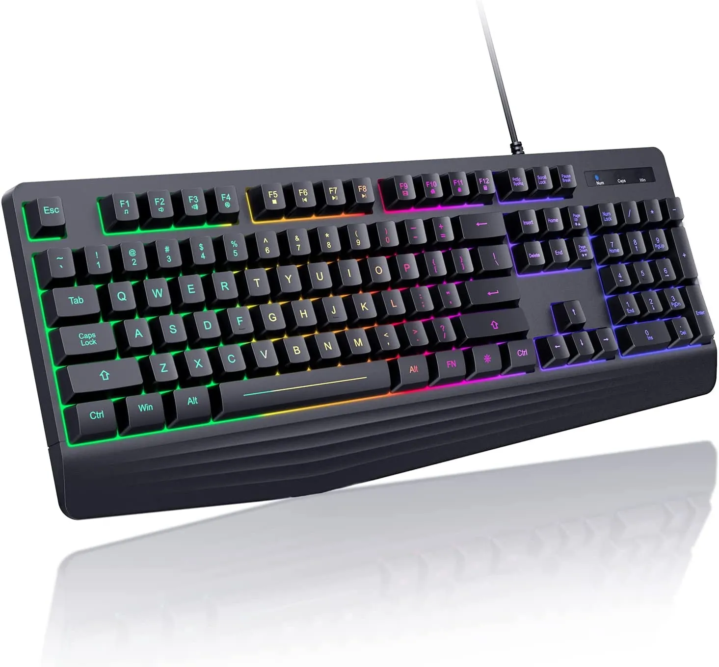 Gaming Keyboard, 7-Color Rainbow LED Backlit, 104 Keys Quiet Light Up Keyboard