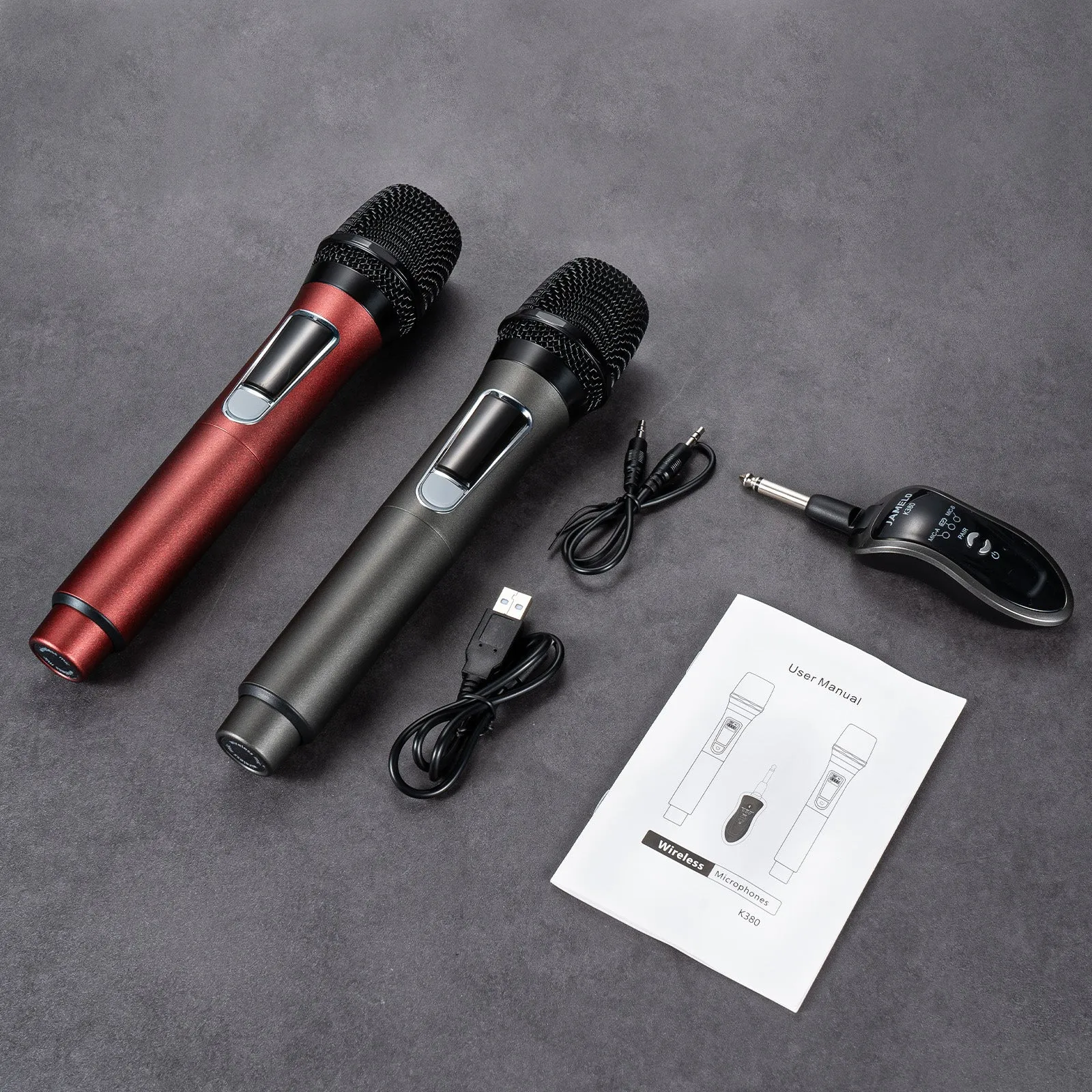 JAMELO Wireless Microphones Dual Handheld Dynamic Mic w/ 2.4Ghz Singing