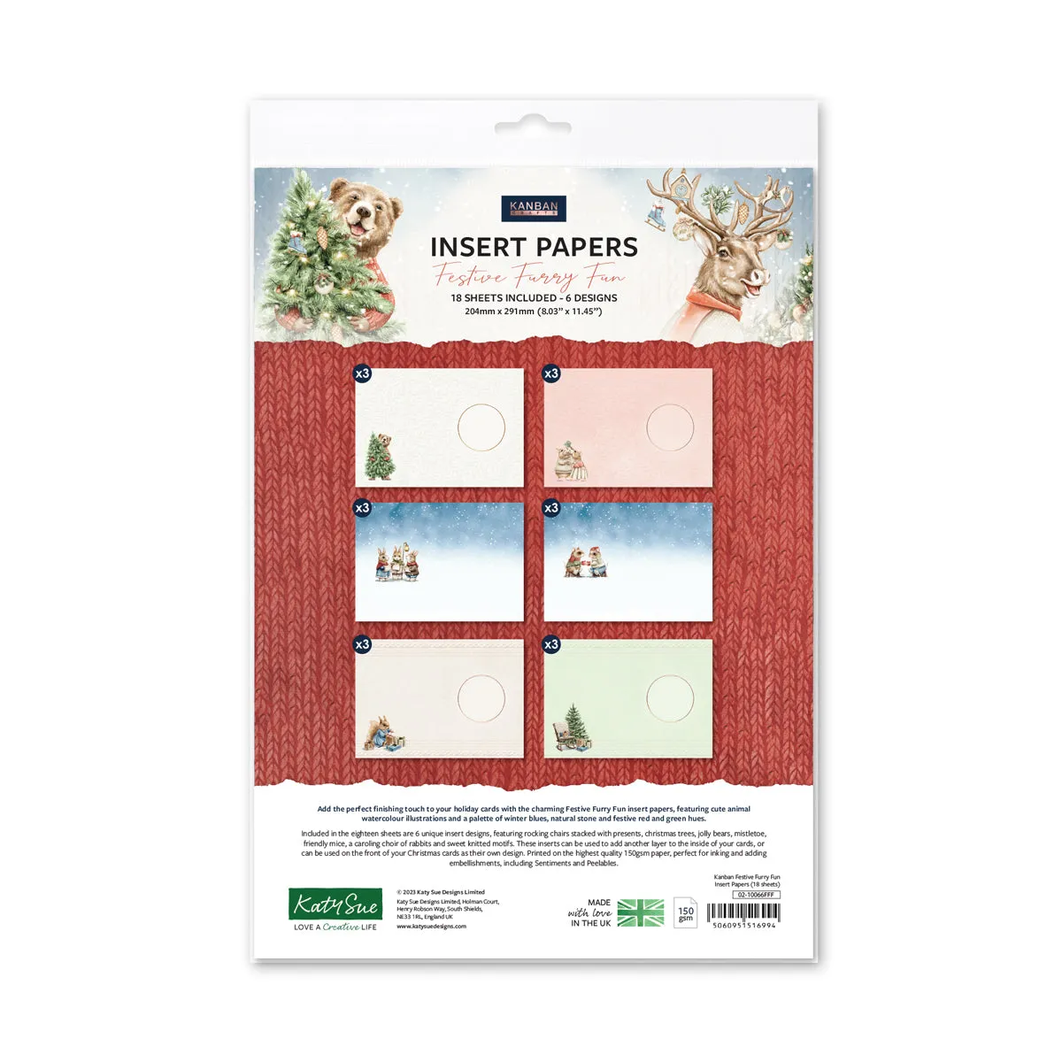 Kanban Crafts Festive Furry Fun Insert Papers, 18 sheets