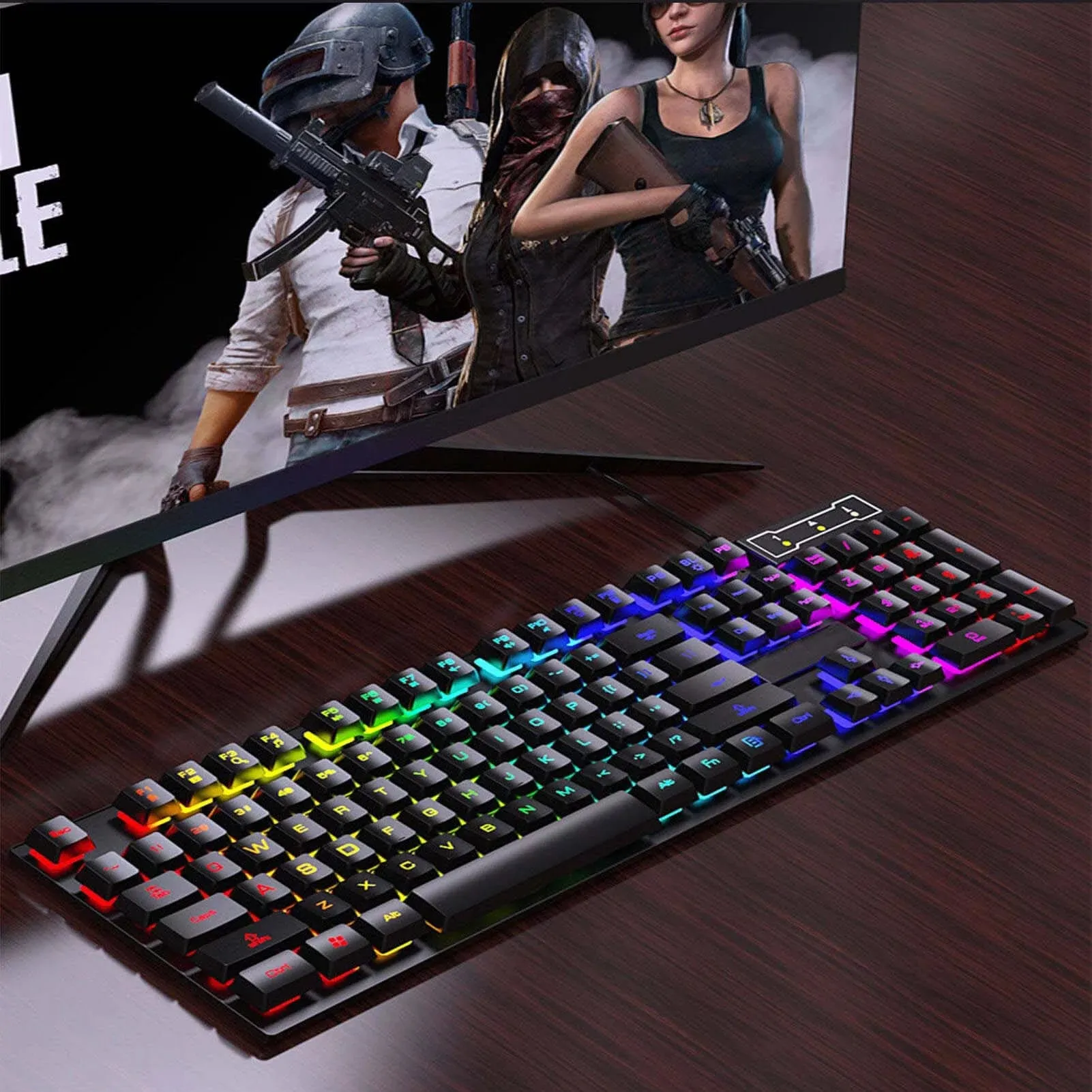 Keyboard and Mouse Set Combo, Wired RGB Backlit Computer Keyboard with USB RGB Gaming Mouse Design for Windows PC Laptop Desktop Notebook-Fv-Q305S