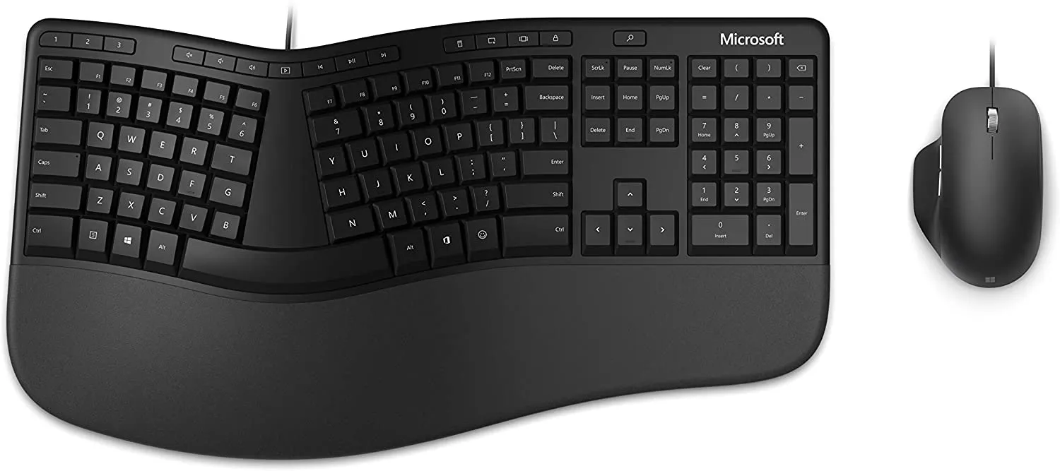 Microsoft Ergonomic Keyboard and Mouse Desktop Set, Wired, USB 2.0, Black - RJU-00001