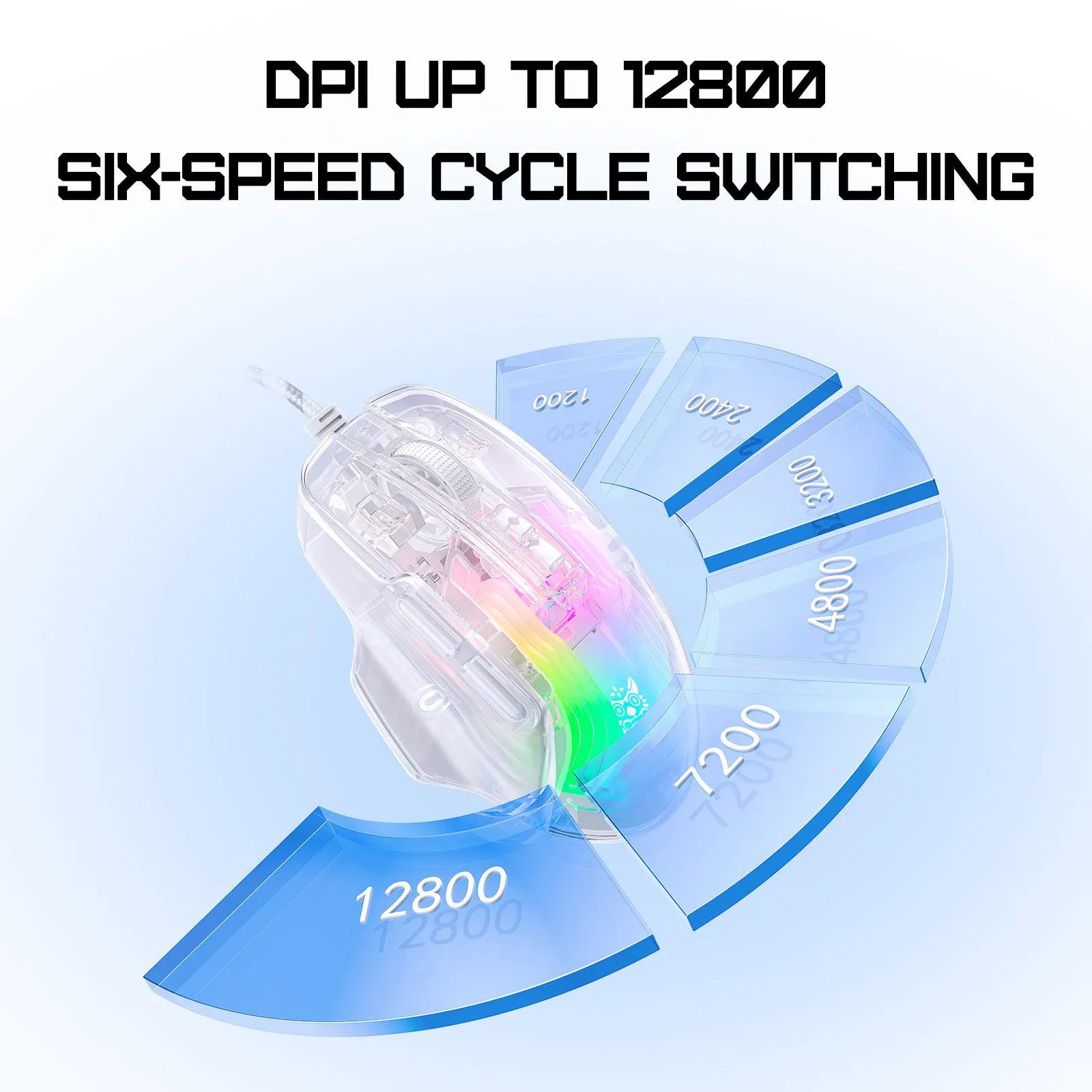 ONIKUMA CW923 Wired RGB Gaming Mouse, 12800 DPI Esports PC Mice for Laptop, Full Body Transparent Design