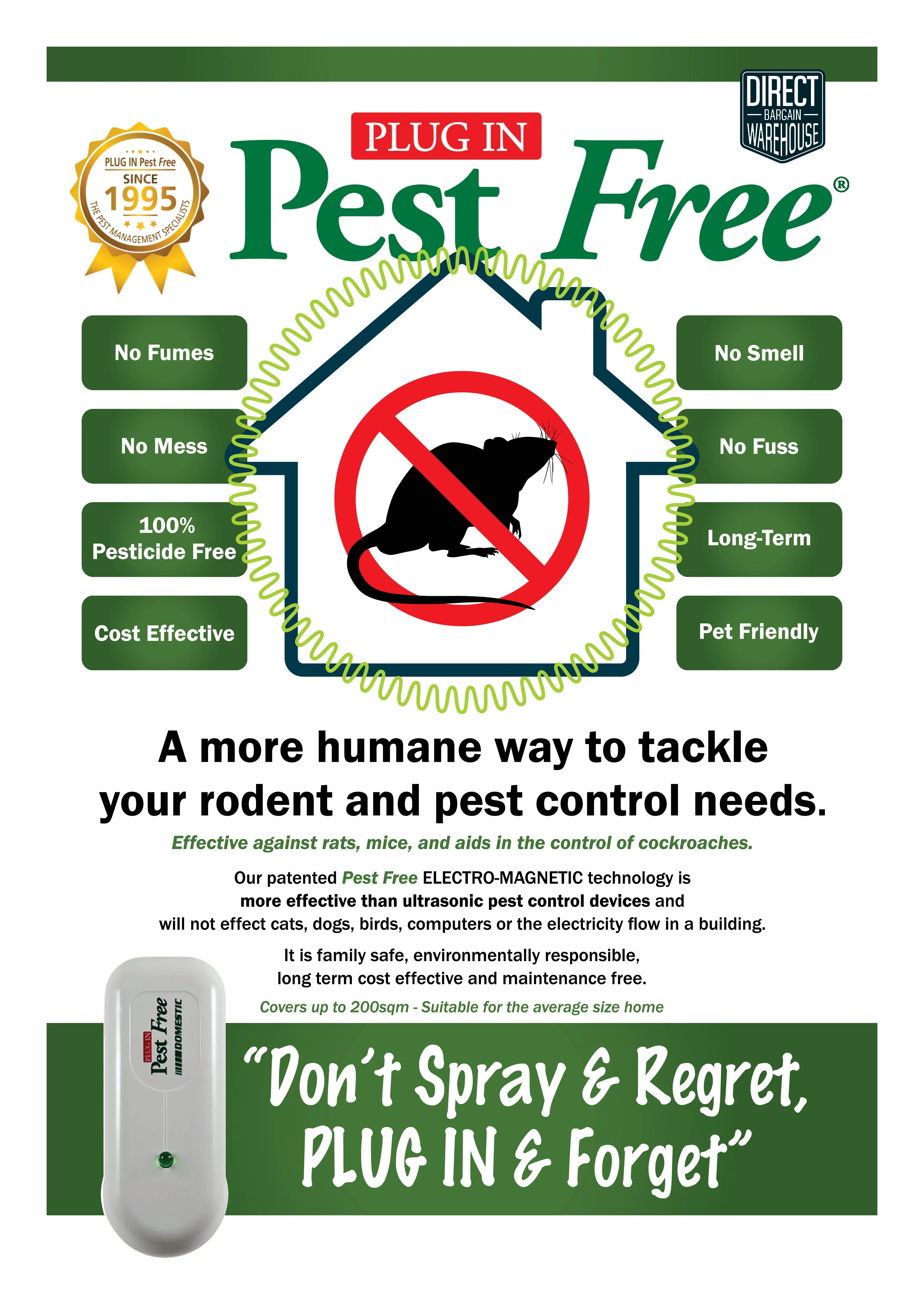 Pest Free Domestic Mouse, Pest, Rodent and Rat Control 200 Square Metres