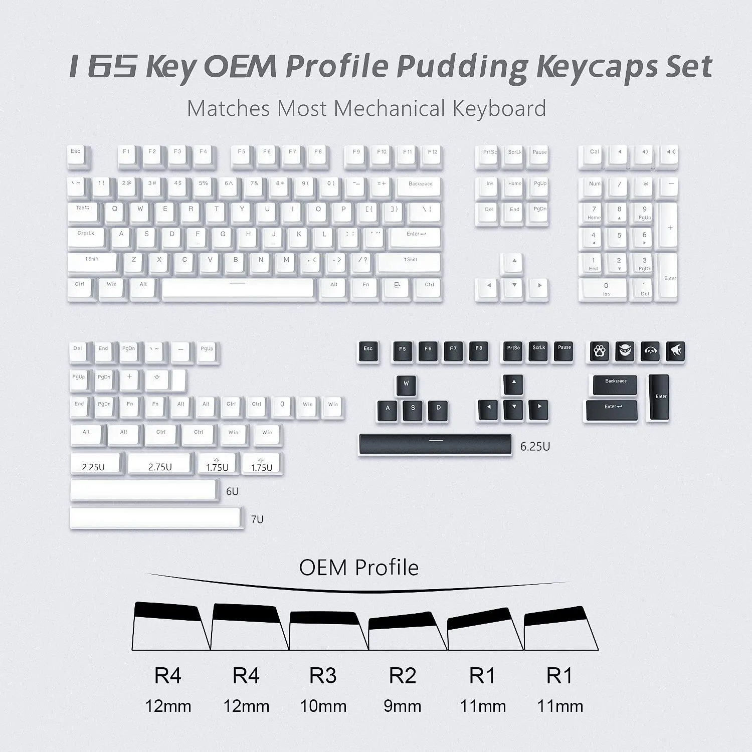 Pudding keycaps set with 165 keys