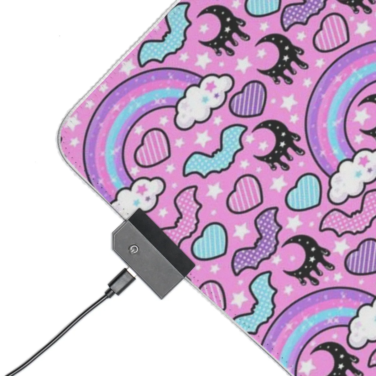 Rainbow Spooky Bats Pink LED Gaming Mouse Pad