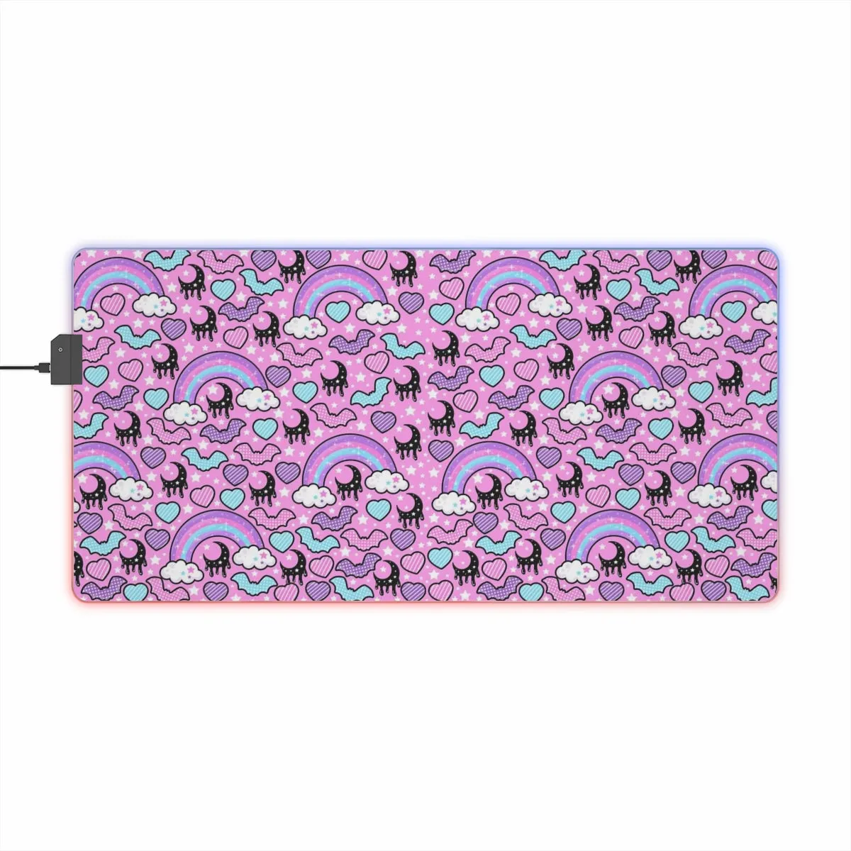 Rainbow Spooky Bats Pink LED Gaming Mouse Pad