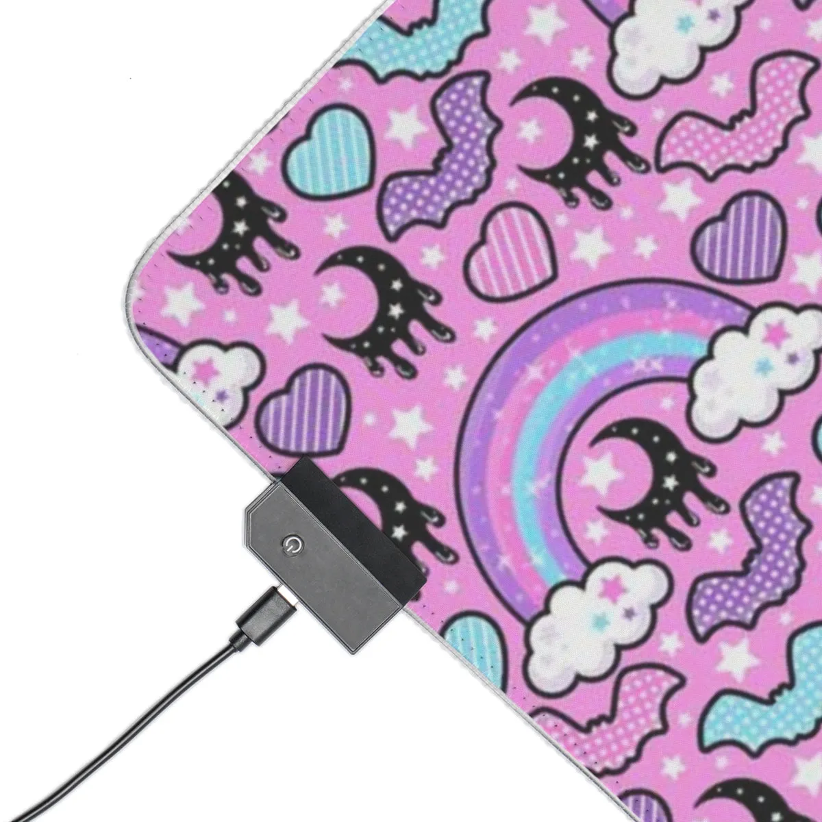 Rainbow Spooky Bats Pink LED Gaming Mouse Pad