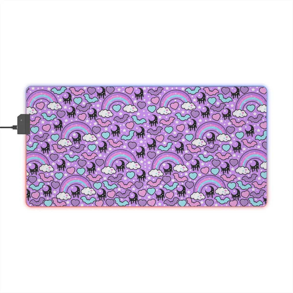 Rainbow Spooky Bats Purple LED Gaming Mouse Pad