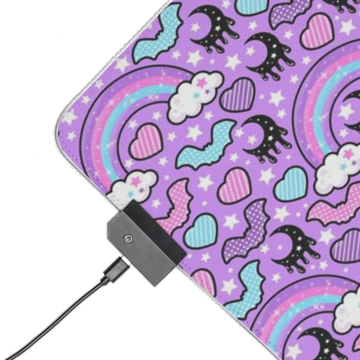 Rainbow Spooky Bats Purple LED Gaming Mouse Pad