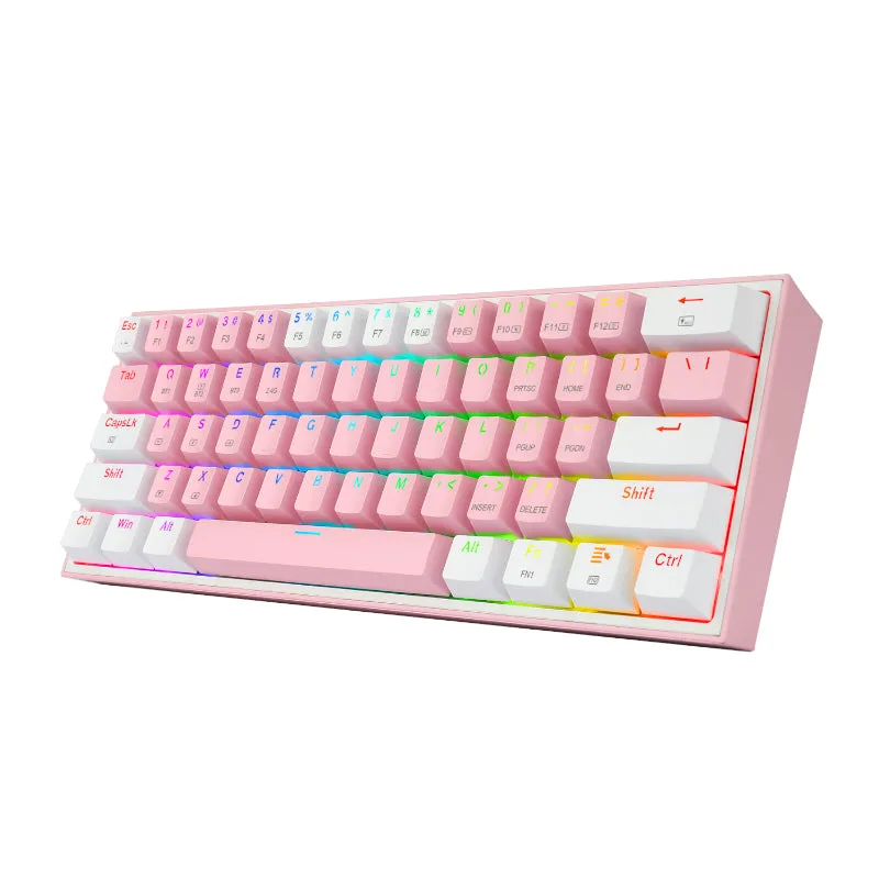 Redragon Fizz Pro Rgb 61 Key Mechancal Wireless Gaming Keyboard - Pink/White