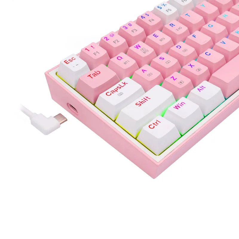 Redragon Fizz Pro Rgb 61 Key Mechancal Wireless Gaming Keyboard - Pink/White