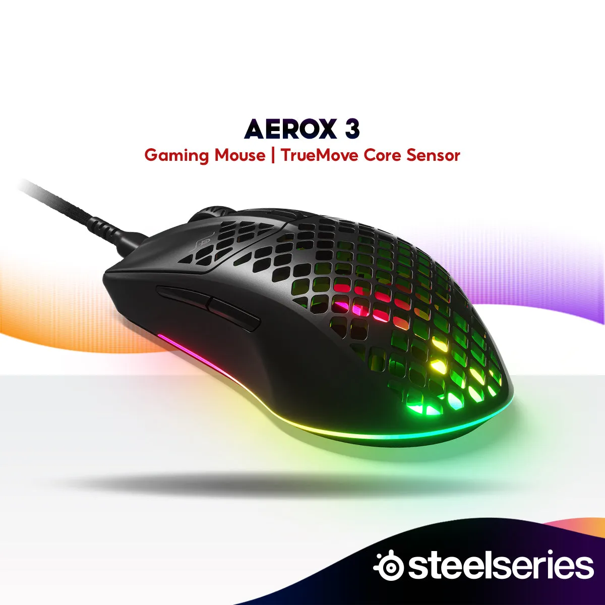 SteelSeries Aerox 3 Wired Ultra Lightweight Super-Fast Gaming Mouse with AquaBarrier™ | Ultra Lightweight | Stunning RGB