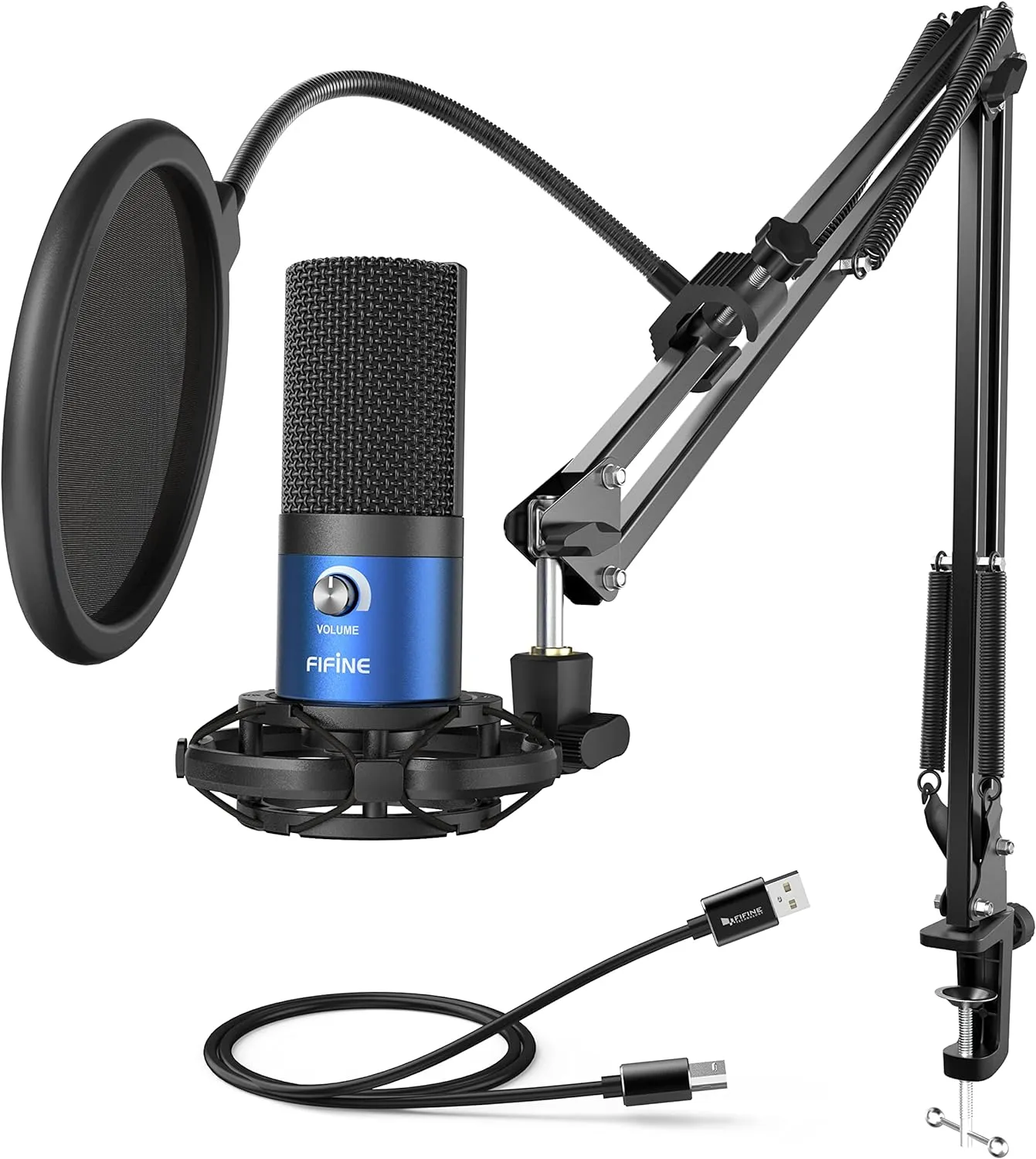 Studio Condenser USB Microphone, Computer PC Microphone Kit with Adjustable Boom Arm Stand Shock Mount for Instruments