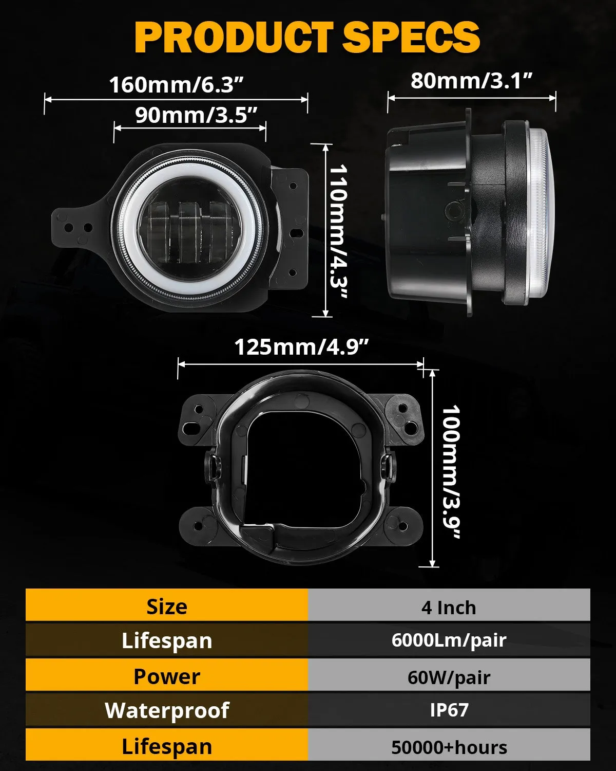 Upgraded 4 Inch LED Fog Lights with RGB Halo Ring & Turn Signal Light, Bluetooth Control for Jeep Wrangler JL 2018-2024