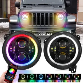 Upgraded 9 Inch Round LED Headlight with RGB Halo Ring for Jeep Wrangler JL