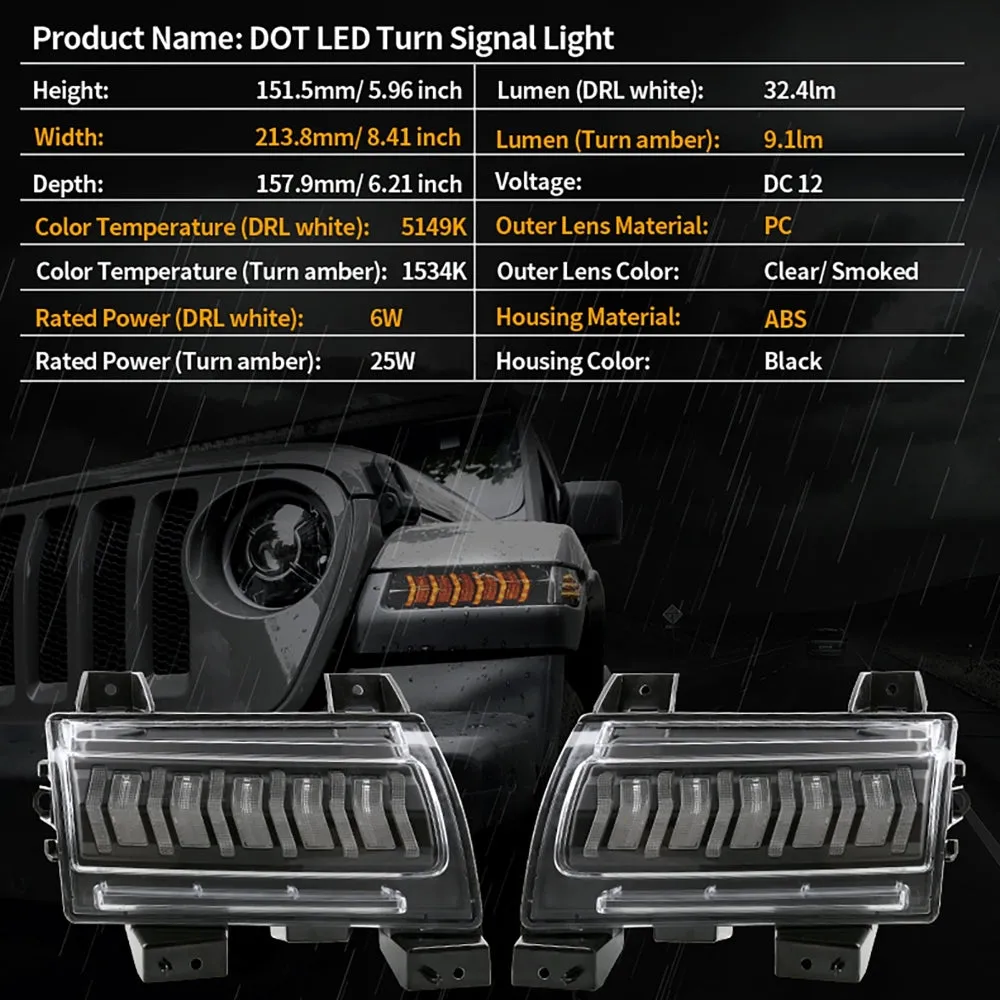 Upgraded Fender Flares Lights, LED Sequential Flashing Turn Signal with DRL Jeep Wrangler JL Sport/Sports JT Sport/Sports