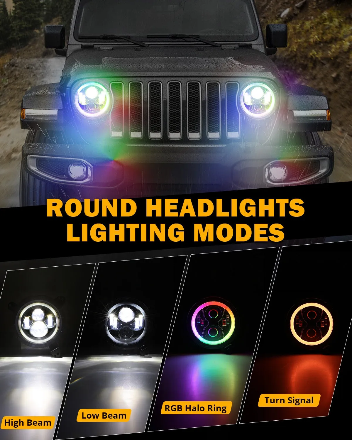 Upgraded RGB 9 Inch Headlights   4 Inch Fog Lights Combo for Jeep Wrangler JL with APP Control