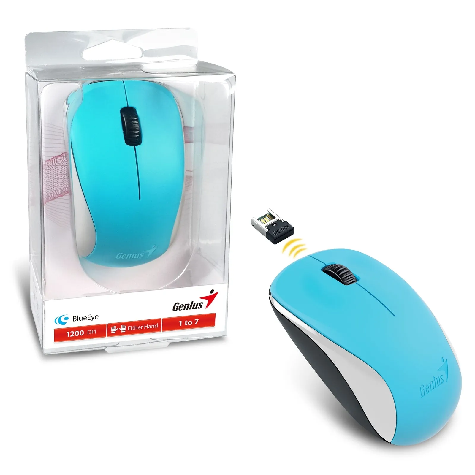 Wireless Mouse, 2.4 GHz with USB Pico Receiver, Adjustable DPI levels up to 1200 DPI, 3 Button with Scroll Wheel, Ambidextrous Design